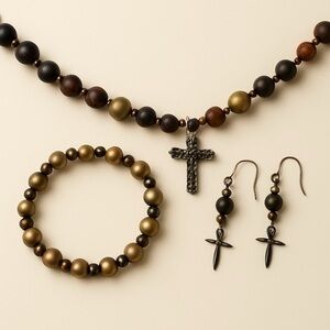 Elegant Gold and Black Beaded Jewelry Set